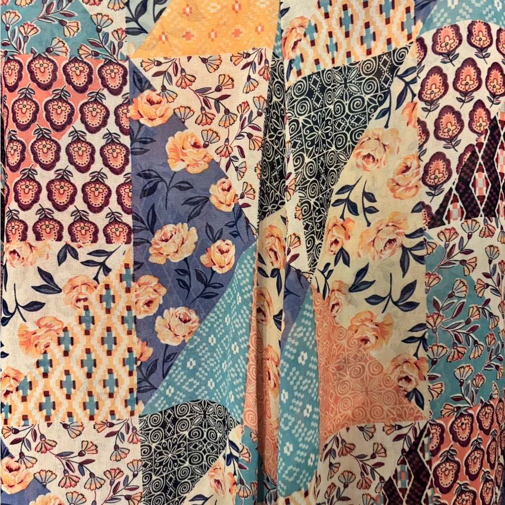 MTS Multicolor Patchwork Tie-Front Blouse - image 4